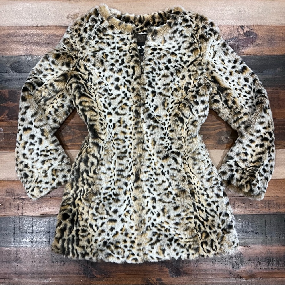 Steve Madden leopard faux fur jacket coat small